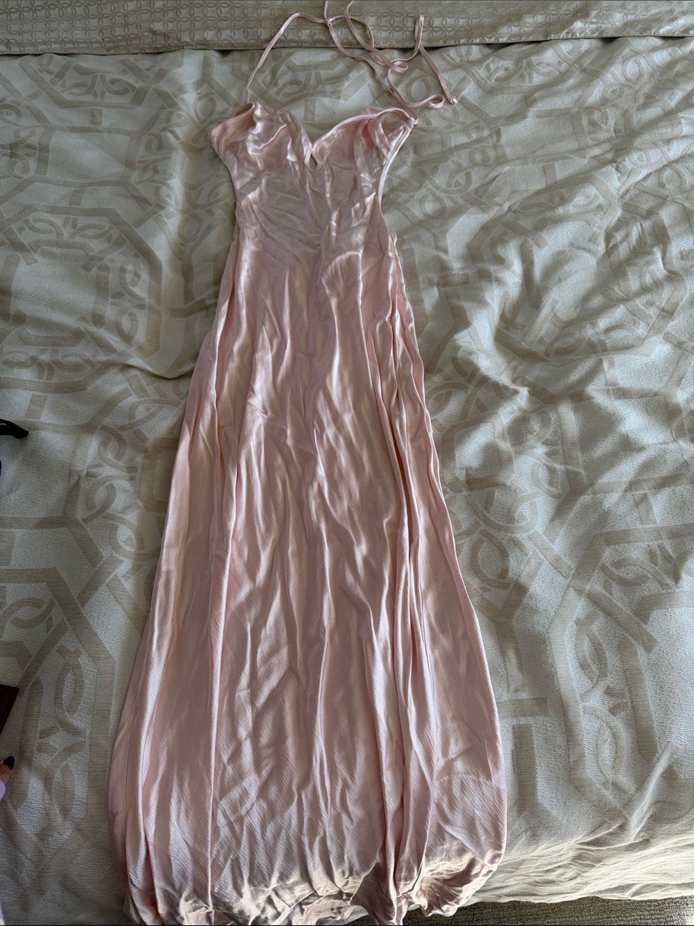 Bec & Bridge Blush Satin Backless Halter Maxi Dress